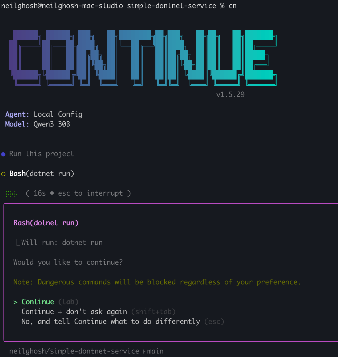 Continue CLI in Terminal